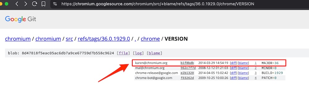 Chrome Version Blame