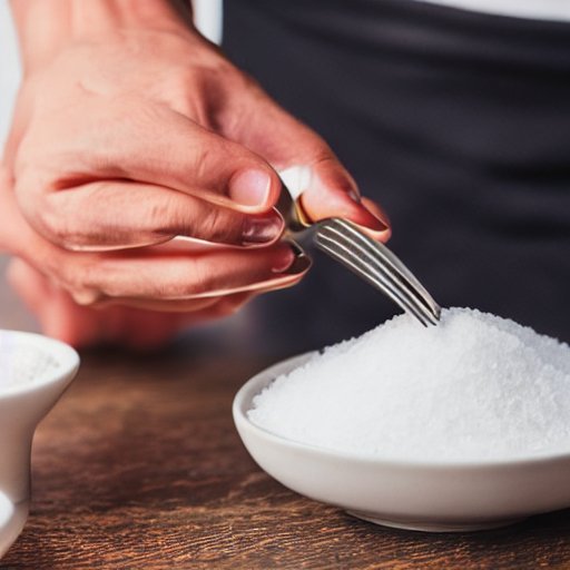 fingers with fork picking salt from a bowl