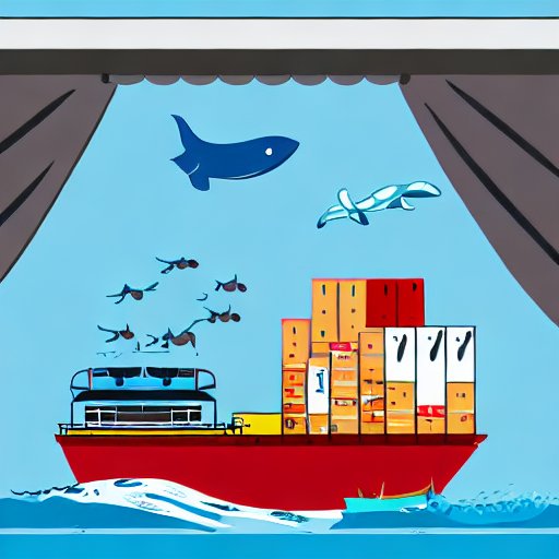 'Flying whale over container ship'